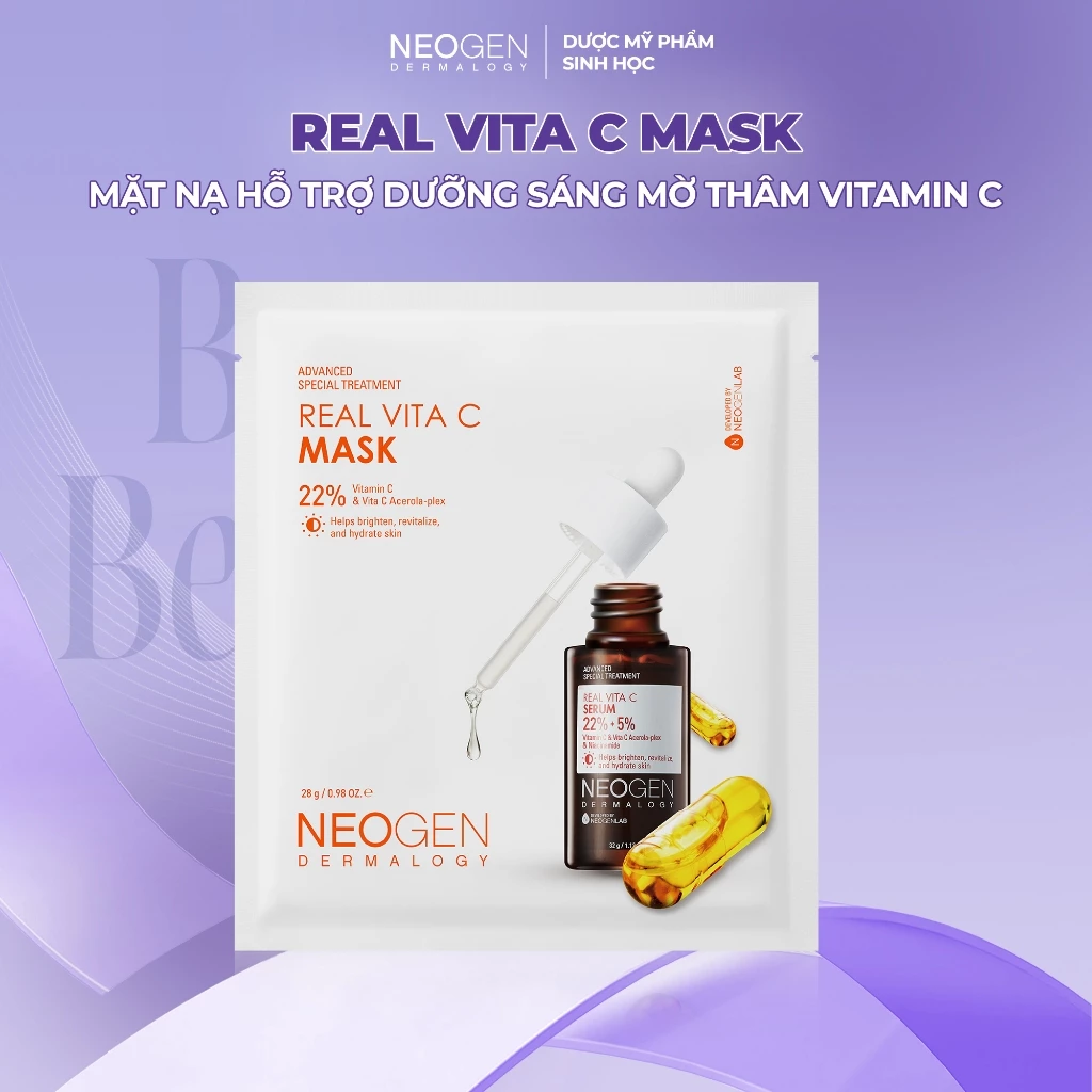 Mặt Nạ Serum x3 Dưỡng Trắng Mờ Thâm Neogen Real Vita C 22% Mask 28g