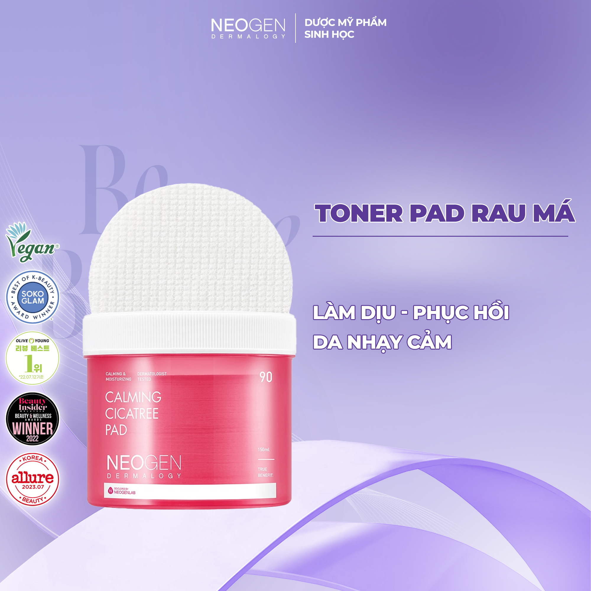 Toner Pad Rau Má Làm Dịu và Phục Hồi Da Nhạy Cảm Neogen Dermalogy Calming Cica Tree Pad 90 Miếng