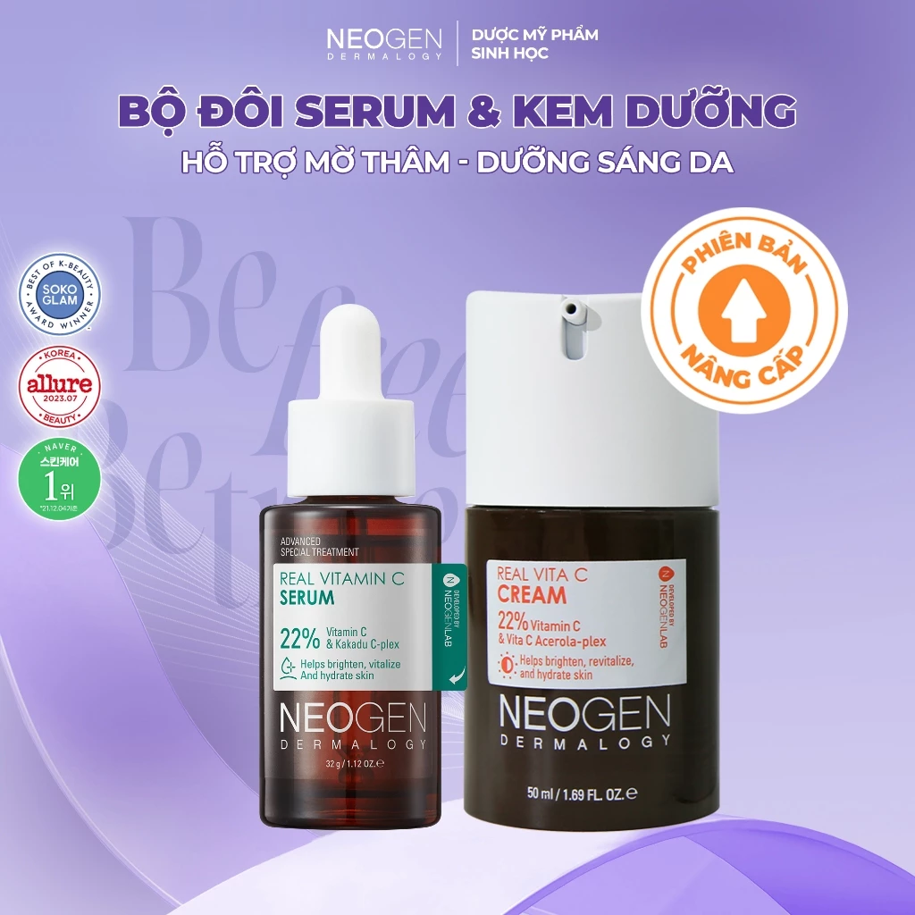 Bộ Sản Phẩm Serum Nâng Cấp 22% Vitamin C Kakadu  & Kem Dưỡng Vitamin C 22% Mờ Thâm Dưỡng Trắng Da Neogen Dermalogy Real Vita C