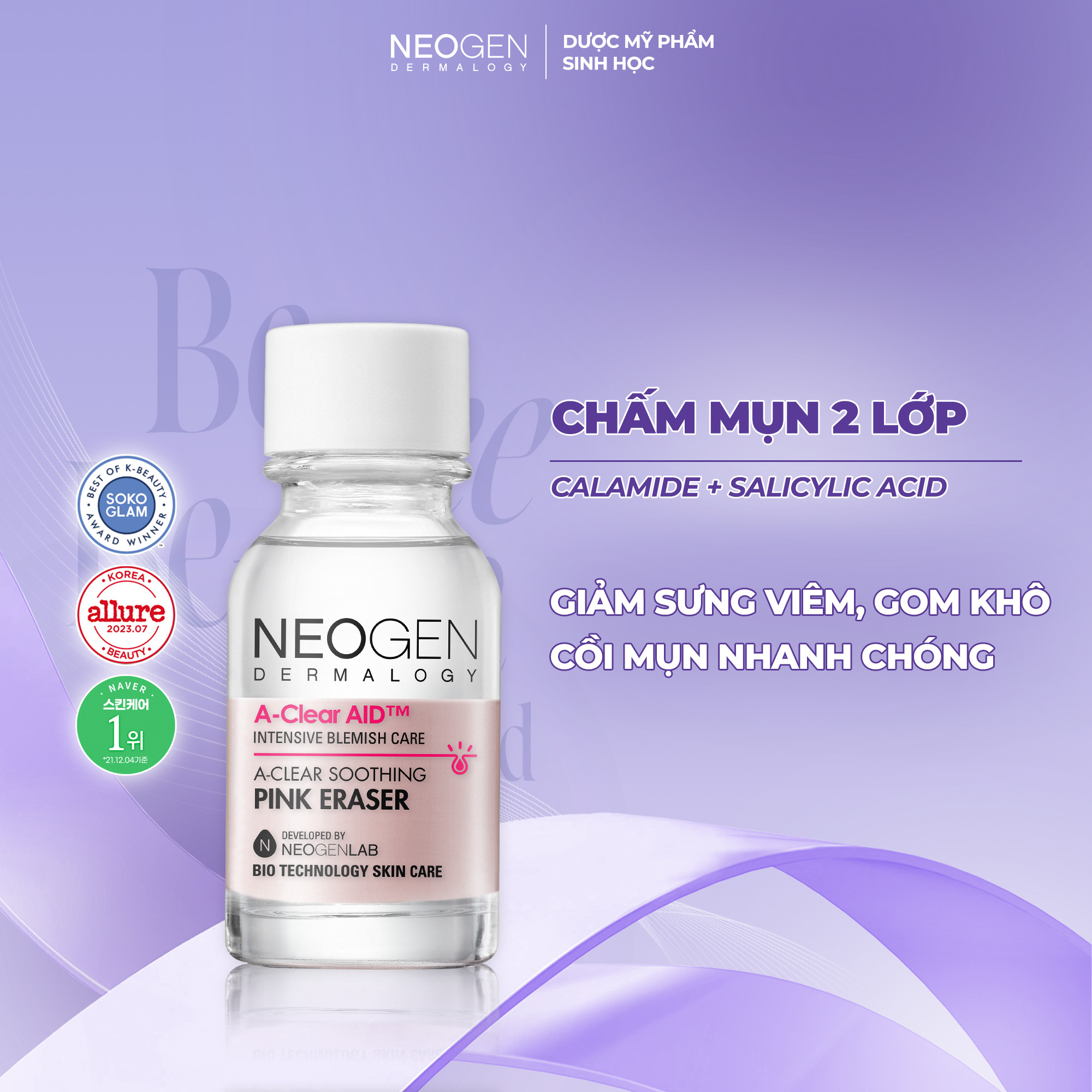 Chấm Mụn 2 Lớp Xẹp Mụn Sau 4H Neogen Dermalogy A-Clear Aid Soothing Pink Eraser 15ml