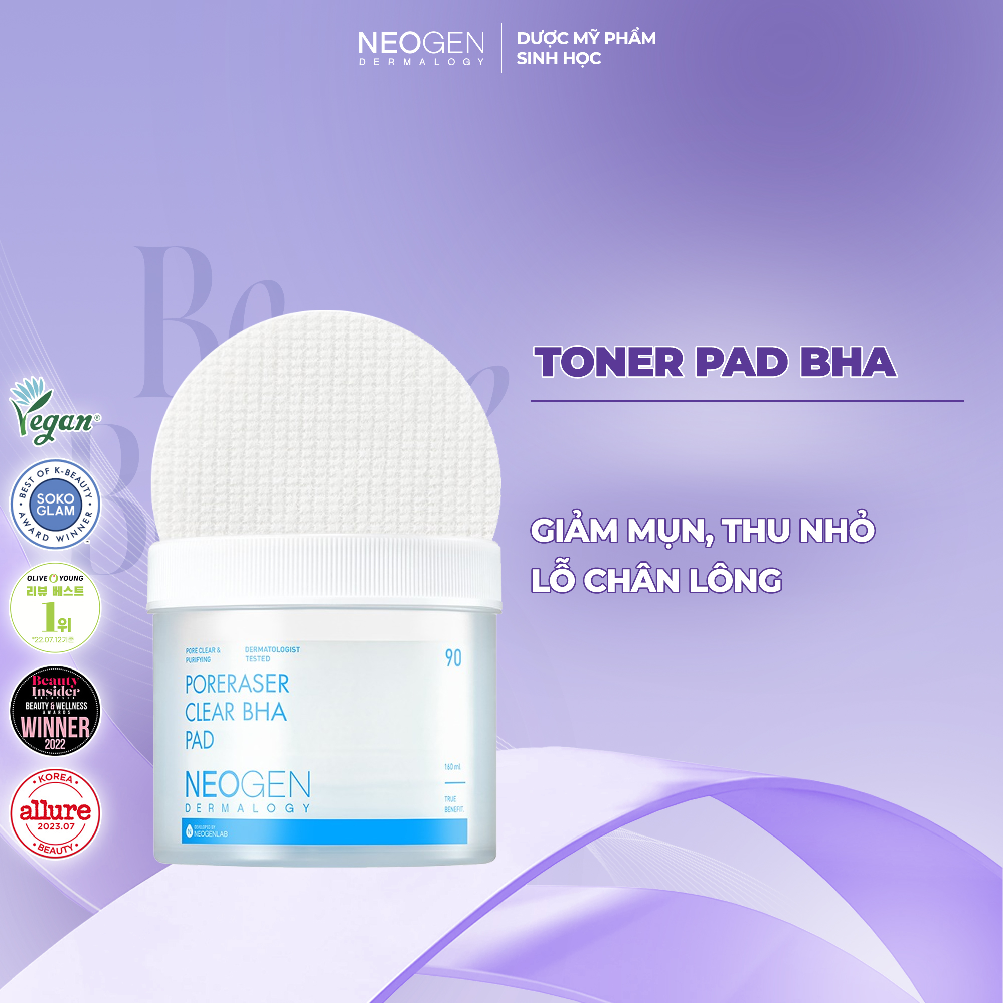 Toner Pad Giảm Mụn, Thu Nhỏ Lỗ Chân Lông Neogen Dermalogy Poreraser Clear BHA Pad 90 miếng